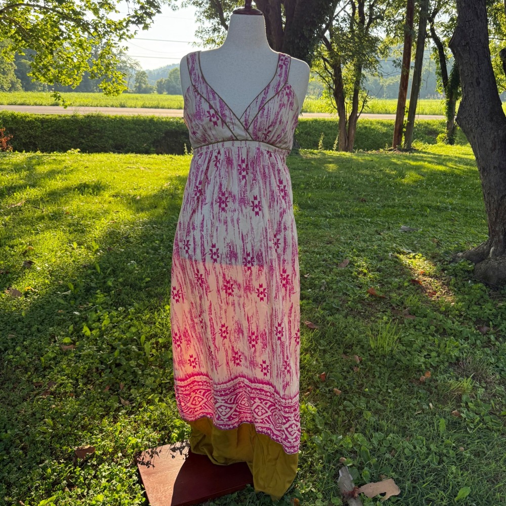 Ann Taylor LOFT 100% Silk Maxi Dress NWOT Criss Cross Back 8 Elegant Coquette - Picture 2 of 6